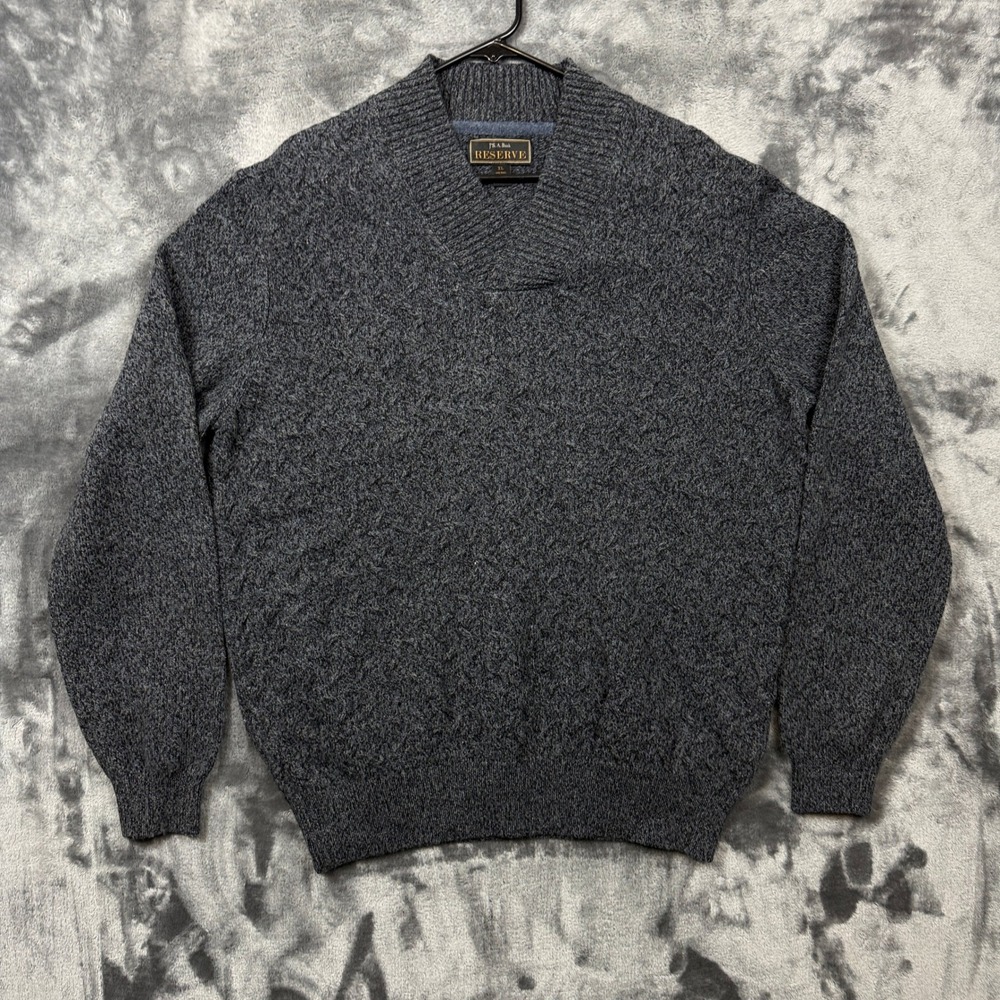 Jos. A. Bank Reserve Sweater Mens XL Grey Wool Blend Marled Crossover V-Neck